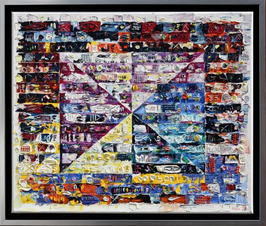 Pająk,Wiadomość, 2020',olej na płótnie,50x60cm DSC_7341 Abstrakcyjny, wielobarwny, geometryczny obraz autorstwa Krzysztofa Pająka