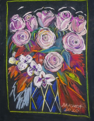 Pastel autorstwa Hanny Bakuły przedstawiający bukiet kwiatów